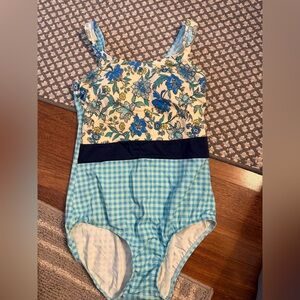 Lands' End Blue Floral One Piece Swimsuit